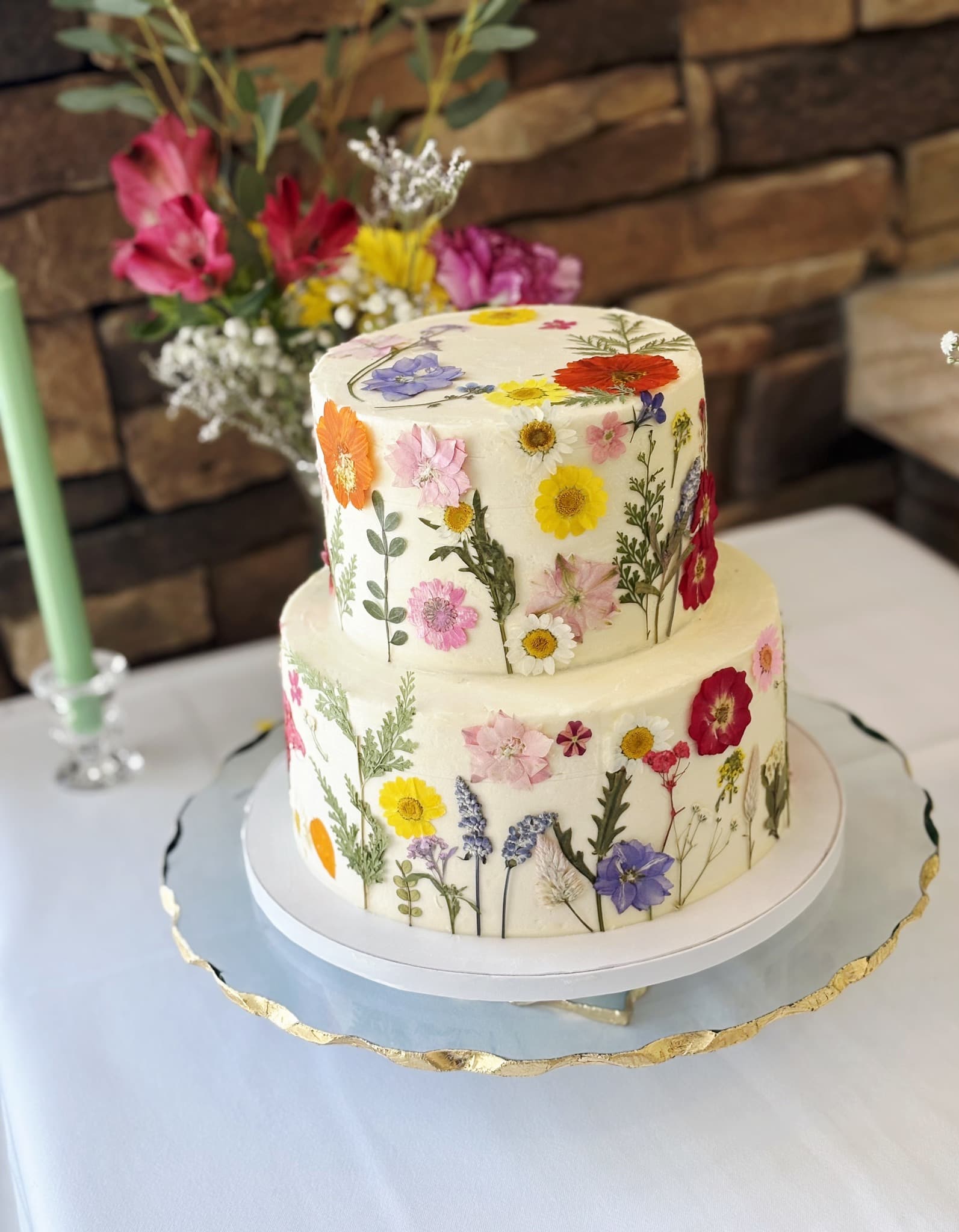 Wedding cake display with floral detailing